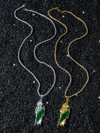 1pc Stainless Steel Chain With Classic Zinc Alloy Saint Jude Pendant, Men  Gift Necklace