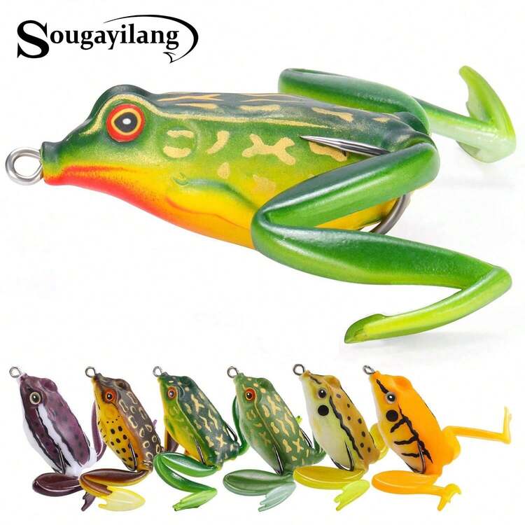Sougayilang 1Pc 6Colors Frog Type Soft Fishing Lure Lifelike Artificial Baits Silicone Sink Double Hide Hook Top Quality Soft Baits - Multicolor - View 1