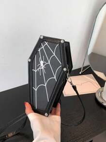 1pc Gothic Spooky Coffin Bag With Spider Web, Halloween Horrible Spider Web Crossbody Bag, Perfect Gift For Women, Happy Halloween, Halloween Purse, Perfect For Fancy Party Halloween Fashion & Gothic Fashion - Multicolor - View 10
