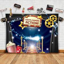 Kit DIY de fondo fotográfico y accesorios de estudio con tema de cine de Hollywood. Excelente como disfraz y como fondo para cabina fotográfica en ceremonias de entrega de premios, suministros de fiesta de cumpleaños de disfraces vintage y decoraciones para eventos - Rojo - Ver 1