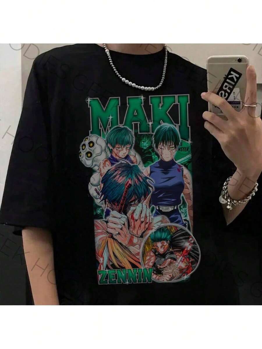 Anime Maki T-Shirt Unisex 100% Cotton Streetwear Launch Shipping Various Colors!! - 黑色 - 查看 1