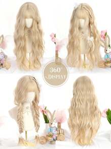 时尚长波浪 28 英寸棕色假发，带刘海。合成头发优雅休闲耐热派对日常使用圣诞节 - 挑染金色 - 查看 8