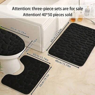 3pcs Pebble Bathroom Toilet Anti-Slip Anti-Moisture Mat Set - 1pc U-Shaped Mat 40*50cm, 40*60cm, 50*80cm, 50*120cm Multi-Size Bathroom Kitchen Decor