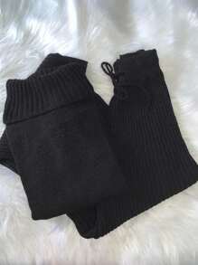 Set Of Pants And High Neck Cacharrel Mousse Knitting Tricot Blouse - Hitam - View 3