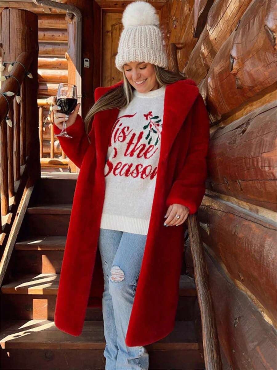 Áo len in chữ Slouchy dễ thương cho nữ, mùa đông 2023, kiểu dáng mới, áo chui đầu dệt kim dày ngoại cỡ thời trang