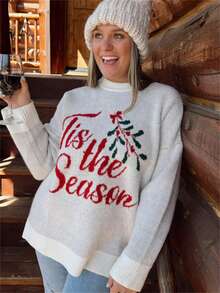 Áo len in chữ Slouchy dễ thương cho nữ, mùa đông 2023, kiểu dáng mới, áo chui đầu dệt kim dày ngoại cỡ thời trang - trắng - Xem 7