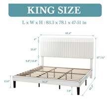 HOOMIC Full/Queen/King Size Platform Bed Frame, Modern Velvet Upholstered Bed With Adjustable Vertical Channel Tufted Headboard, Wooden Slats Support, Box Spring Optional, Black/Green/Blue/White/Pink/Teal * Bed Frame Queen Queen Bed Frame Bed Frame Full Full Size Bed Frame King Size Bed Frame Twin Bed Frame Room Decor Home Decor Christmas Decor Bedroom Decor Valentine Day Decor Storage Living Room Decor Furniture House Decor - White - View 9