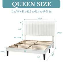 HOOMIC Full/Queen/King Size Platform Bed Frame, Modern Velvet Upholstered Bed With Adjustable Vertical Channel Tufted Headboard, Wooden Slats Support, Box Spring Optional, Black/Green/Blue/White/Pink/Teal * Bed Frame Queen Queen Bed Frame Bed Frame Full Full Size Bed Frame King Size Bed Frame Twin Bed Frame Room Decor Home Decor Christmas Decor Bedroom Decor Valentine Day Decor Storage Living Room Decor Furniture House Decor - White - View 8