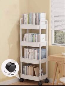 1pc Household Floor To Floor Multi Story Small Cart Storage Rack,Loadable Moveable Equipped With Pulleys  ,Suitable For Multiple Scenarios Such As Living Room, Bathroom, Kitchen, Bedroom, Study, Etc Suitable For Family Use - Multicolor - View 2