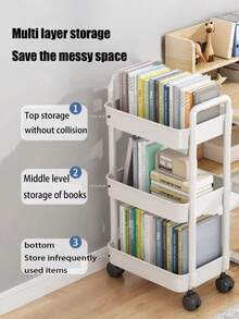 1pc Household Floor To Floor Multi Story Small Cart Storage Rack,Loadable Moveable Equipped With Pulleys  ,Suitable For Multiple Scenarios Such As Living Room, Bathroom, Kitchen, Bedroom, Study, Etc Suitable For Family Use - Multicolor - View 6