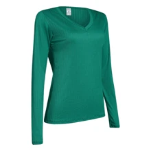 Kit 4 Long Sleeve Ribbed Women's Second Skin Tops With Elastane - Hoa hồng, xanh lá cây, màu be và rượu vang - Xem 3