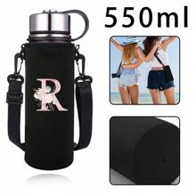 1个粉色花卉字母印花保温水瓶套，适用于550ml/750ml/1000ml/1500ml水瓶，采用防水尼龙材质，配有可调节束带，适合徒步旅行、露营和运动。 - 黑色 - 查看 17