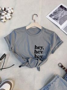 Cotton T-Shirt HEY HEY HEY Love - Gris - Ver 1