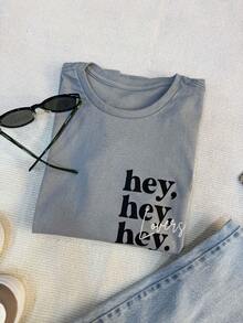 Cotton T-Shirt HEY HEY HEY Love - Gris - Ver 2