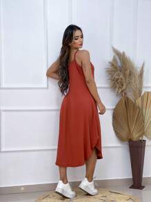 MIDI DRESS WITH STRAP - Coral Pink - View 2