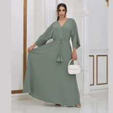 Duna Maga Women's Dress 3/4 V Neck Elastic Waist Dress For Novedade Summer Party - 青檸色 - 查看 3