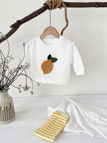 2 件套女婴服装水果刺绣长袖上衣和条纹裤，春秋装 - 黃色 - 查看 3