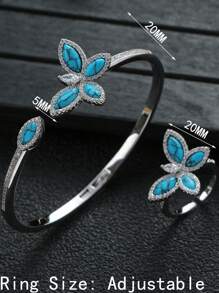 1 套时尚情人节礼物方晶锆石几何花朵和蝴蝶手链和戒指套装，适合女士情人节 - 蝴蝶型 - 查看 10