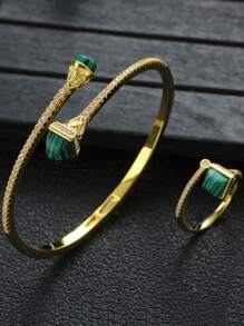 1 套时尚情人节礼物方晶锆石几何花朵和蝴蝶手链和戒指套装，适合女士情人节 - 蝴蝶型 - 查看 8