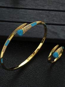 1 套时尚情人节礼物方晶锆石几何花朵和蝴蝶手链和戒指套装，适合女士情人节 - 蝴蝶型 - 查看 7