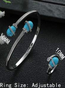 1 套时尚情人节礼物方晶锆石几何花朵和蝴蝶手链和戒指套装，适合女士情人节 - 蝴蝶型 - 查看 11