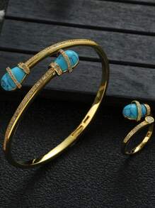 1 套时尚情人节礼物方晶锆石几何花朵和蝴蝶手链和戒指套装，适合女士情人节 - 蝴蝶型 - 查看 6