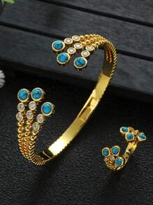 1 套时尚情人节礼物方晶锆石几何花朵和蝴蝶手链和戒指套装，适合女士情人节 - 蝴蝶型 - 查看 4