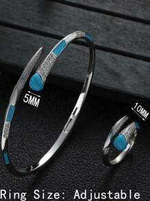 1 套时尚情人节礼物方晶锆石几何花朵和蝴蝶手链和戒指套装，适合女士情人节 - 蝴蝶型 - 查看 9