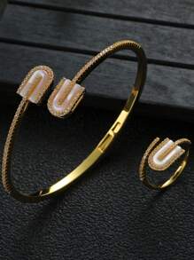 1 套时尚情人节礼物方晶锆石几何花朵和蝴蝶手链和戒指套装，适合女士情人节 - 蝴蝶型 - 查看 5