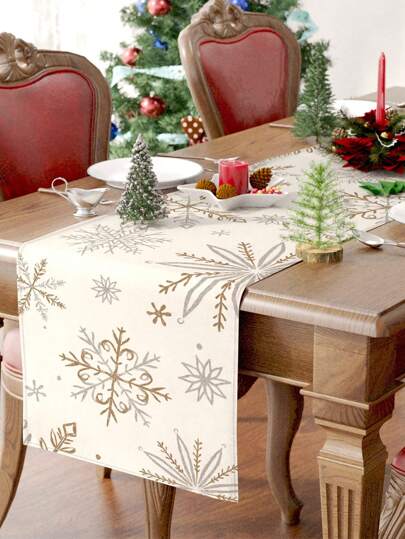 1 件圣诞亚麻桌旗桌布桌布，金色银色雪花图案圣诞快乐桌旗，圣诞节氛围装饰用品，节日桌面装饰，圣诞派对装饰，家居装饰，桌面装饰，圣诞装饰，圣诞饰品，圣诞节