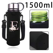 1个粉色花卉字母印花保温水瓶套，适用于550ml/750ml/1000ml/1500ml水瓶，采用防水尼龙材质，配有可调节束带，适合徒步旅行、露营和运动。 - 黑色 - 查看 30