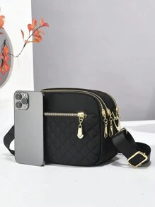 PLANEE 轻便商务休闲迷你绗缝斜挎包，大容量多层妈妈包，轻便单肩包，适合年轻女孩、女大学生、职场新人、上班族女性，完美适用于办公室、大学、工作、商务、通勤、户外、旅行和休闲活动。 - 黑色 - 查看 3