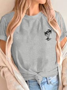 Viscolycra Basic T-Shirt Blouse - 灰色 - 查看 1