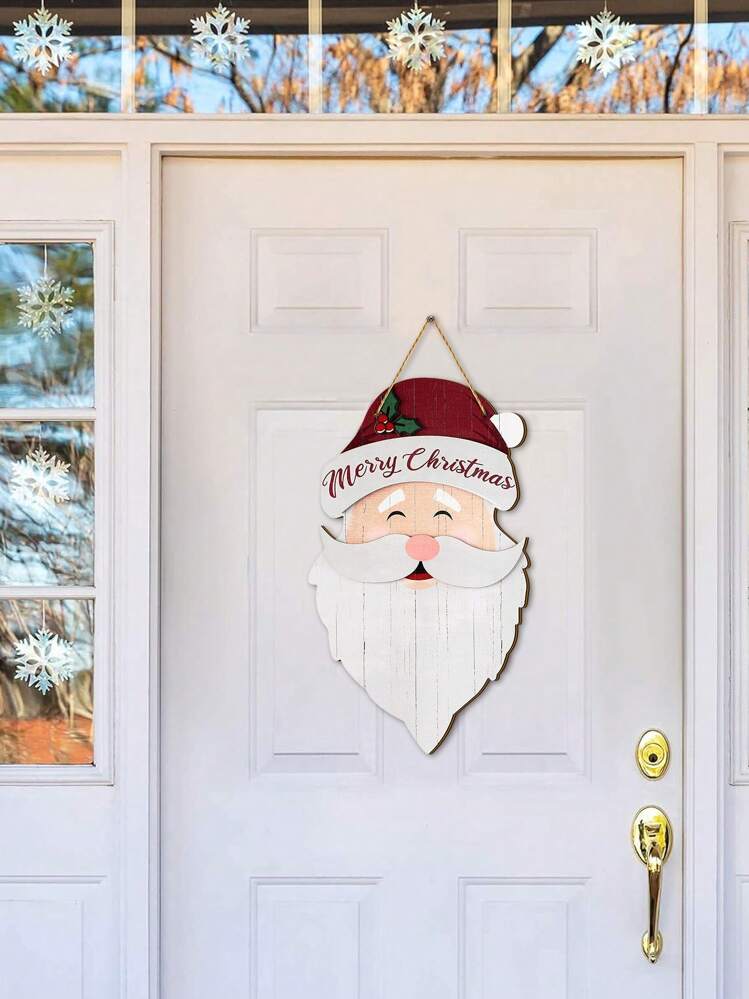 1 peça/100 peças Feliz Natal Papai Noel Placa de madeira para pendurar Placa de boas-vindas de Natal Placa de porta de madeira para porta de inverno para Natal Ano Novo Casa de fazenda Escritório em casa Cozinha Decoração de janela - Multicolorido - Ver 4