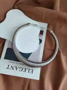 Kit Chokcer e Brinco Liso Chic Elegant Moda Minimalista Ouro Prata - Prata - Visão 2