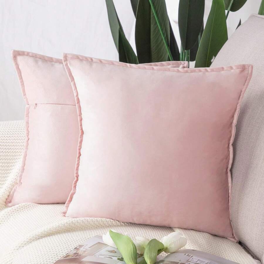 2pcs Nordic Style Solid Color Fleece Ruffle Pillow Covers (Pillow Insert Not Included), Square Decorative Cushion Covers, Soft & Comfortable Linen-Like Fabric, Modern Decor For Sofa, Home, Bedroom, Dorm
