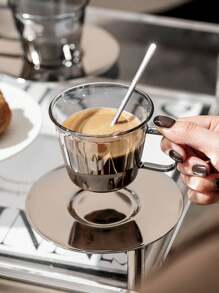 WGROOM 3pcs/Set Glass Coffee Cup And Saucer Set, Suitable For Home Kitchen, Restaurant, Living Room, Tea, Coffee, Milk, Juice Use, Outdoor, Wedding, Party, Gift, Birthday, Christmas Back To School - Light Grey - View 3