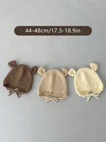 1 Peça Boné de Bebê Fofo de Urso, Touca de Tricô Quente com Laço na Parte Superior, Primavera e Outono, para Recém-Nascidos Meninos e Meninas