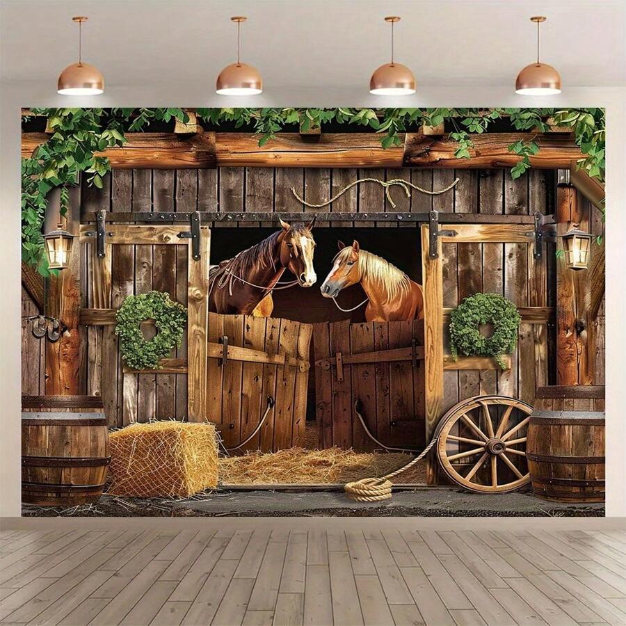 1pc Texas Western Cowboy Barn Backdrop, Party Decoration Background Photo Prop, Photography Studio Prop, Suitable For Indoor And Outdoor Decoration Banner,Christmas - Multicolor - View 1