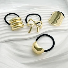 4件装新款合金高弹力发夹，简约风格侧夹，极简打结发夹，后脑勺半夹，皮革发带，情人节发圈，马尾辫发圈，发绳，发圈，发饰，头饰，弹力发带 - 彩色 - 查看 6