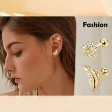 Phẫu thuật Thép không gỉ 16G Sụn Bông tai Bông Xoắn ốc Sofa Vòng Qua Bịt Tai Opal Bông Tai Sáng Bóng - Vàng - Xem 3