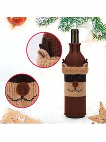 1 件圣诞圣诞老人、雪人和驯鹿针织酒瓶套、圣诞餐桌装饰、卡通涤纶瓶套、圣诞餐厅装饰、酒瓶保护套、袋子、收纳袋、储物袋、厨房 - 彩色 - 查看 5