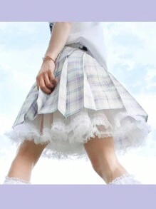 1pc Women's White Cloud Soft Tulle Skirt, Lolita Style 38CM Daily Casual Petticoat, Summer Lolita Short Candy Floss Puff Skirt Lining - White - View 3