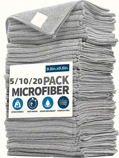 HYER KITCHEN 5/10/20pcs Home Kitchen Dishcloth Set In Light Grey, Quick-Drying, Absorbent And Soft