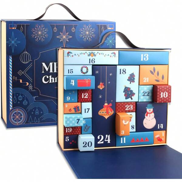 Calendário do Advento de Natal DIY - Kit de calendário do advento de papel com 24 caixas para encher, tampa e vários componentes, designs festivos para contagem regressiva personalizada para o feriado, presentear e fazer artesanato, Natal e Dia dos Namorados