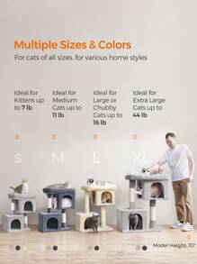 Feandrea Cat Tree, Cat Tower, Cat Condo For Kittens, Large Cat Perch, 2 Cat Caves, Scratching Post, Light Gray - Light Grey - View 8