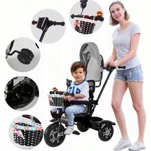 Triciclo Cochecito Para Bebé Con Música Y Luces - Gris - Ver 2