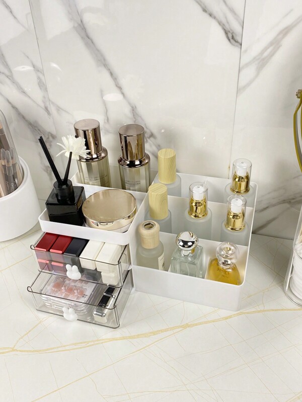1PC Bathroom Storage Box, Home Display Rack, Rabbit Drawer Storage Box, Cosmetics Storage Rack, Simple Makeup Box, Dustproof Drawer, Storage And Arrangement, Large Capacity Desk Drawer Storage Box, Desktop Storage Box, Cosmetics Storage Cabinet, Cosmetics Storage Rack, White Storage Box, Open Storage Box Storage Rack For Cosmetics Students Or Dressers, Home And Office Supplies.