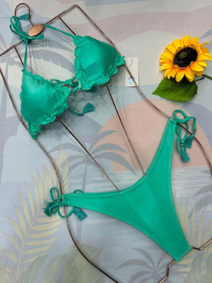 Hang Glider Bikini Thong With Smooth Cup Lace-Up Panties - 薄荷綠 - 查看 1