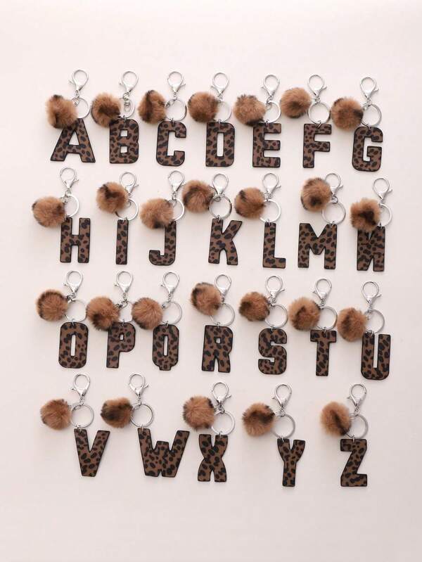 1 قطعة سلسلة مفاتيح جلد بطبعة نمر بحافة حرفية بكرة فرو، مناسبة لمفاتيح السيارة والحقائب والحقائب الظهرية، هدية للأزواج، اكسسوارات السيارة، تميمة حقيبة، ديكور مدرسي، جوثي Y2K